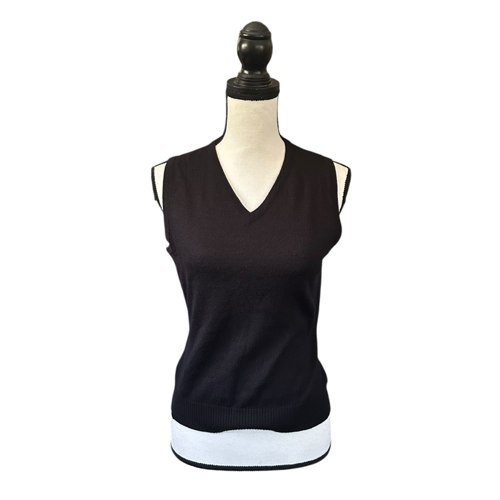 Vintage 90s Y2K ESPRIT Black Wool Blend Knit Sweater Vest Dark Academia Medium